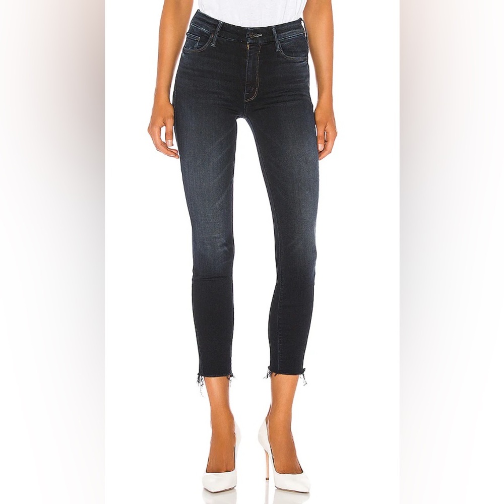 Mother looker ankle fray black jeans 25
